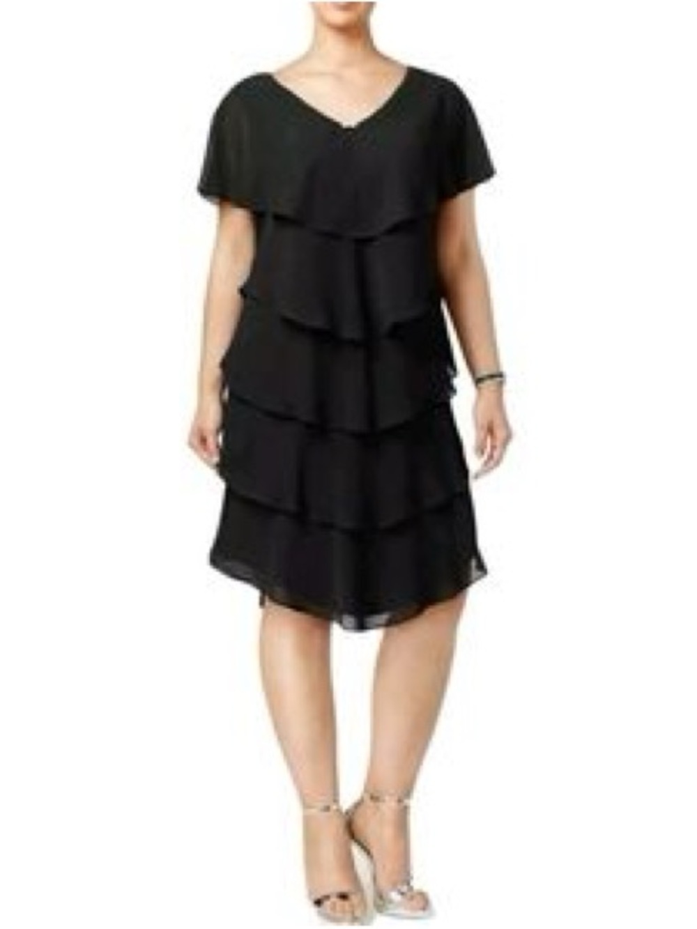 Black Layered V-Neck Women's Dress 991